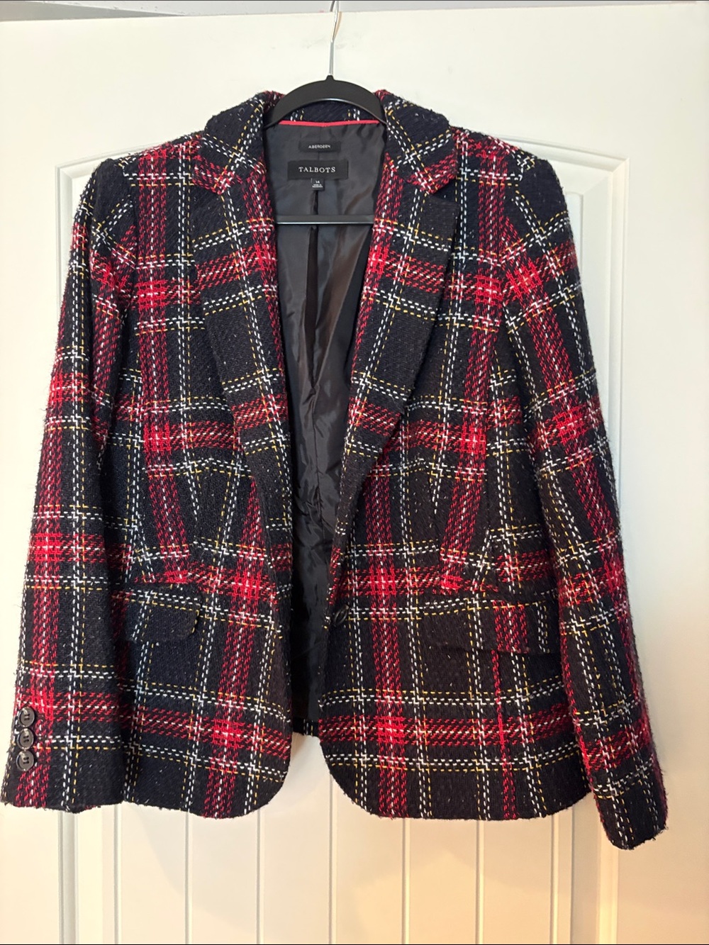 Talbots Black, Red & White Plaid Wool-Blend Blazer